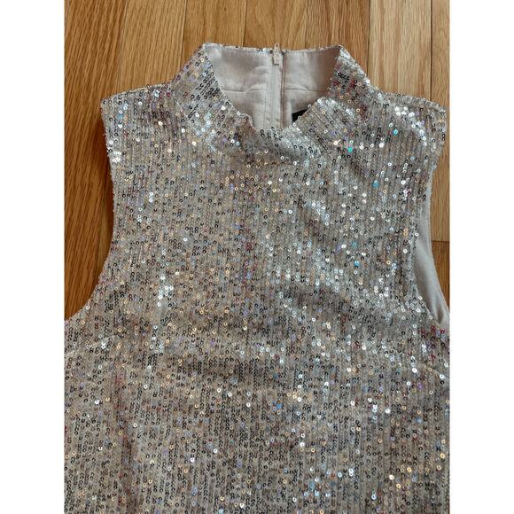 7 For all mankind sequin bodysuit Size Small, silver, black, mock neck, snaps - Picture 4 of 6